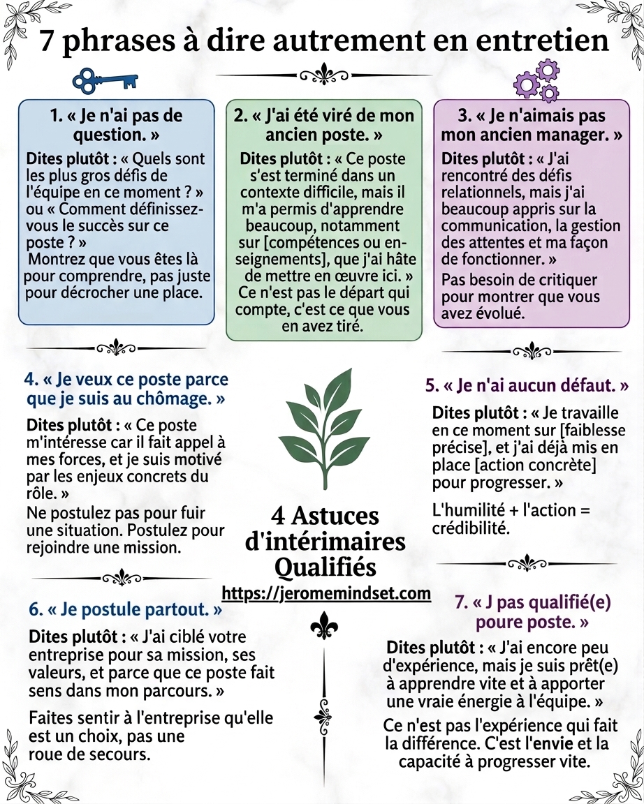 7 phrases à dire autrement en entretien — 4 Astuces d'intérimaires Qualifiés — jeromemindset.com