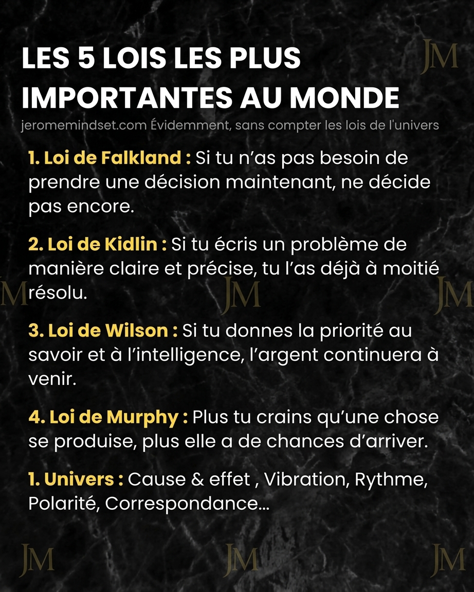 Les 5 lois les plus importantes au monde — Falkland, Kidlin, Wilson, Murphy et les lois de l'Univers — jeromemindset.com